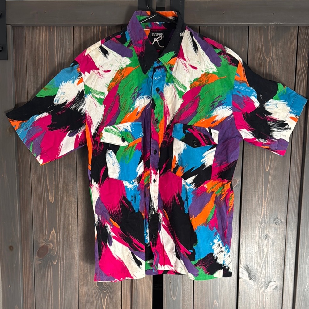 Roper Dress Shirt in Vivid Pink Bright Green and Deep Purple